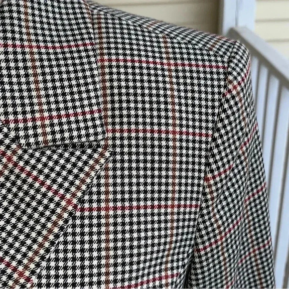 Trouve Blazer Houndstooth Plaid Double Breasted S Brown Windowpane Jacket Luxe - Picture 7 of 10